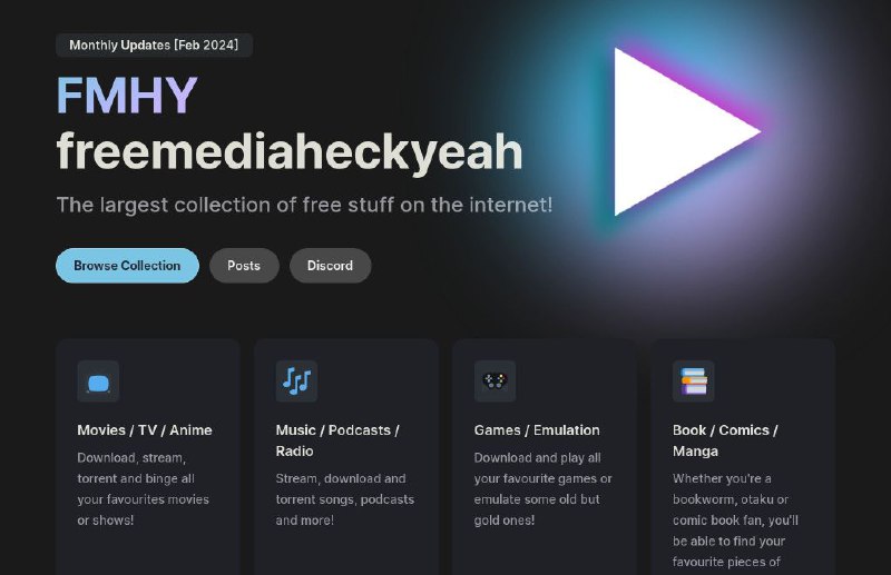 #GitHub #网站 #软件 #插件 #开源 #列表🪽 FMHY - 互联网上最大的免费资源合集▎项目功能